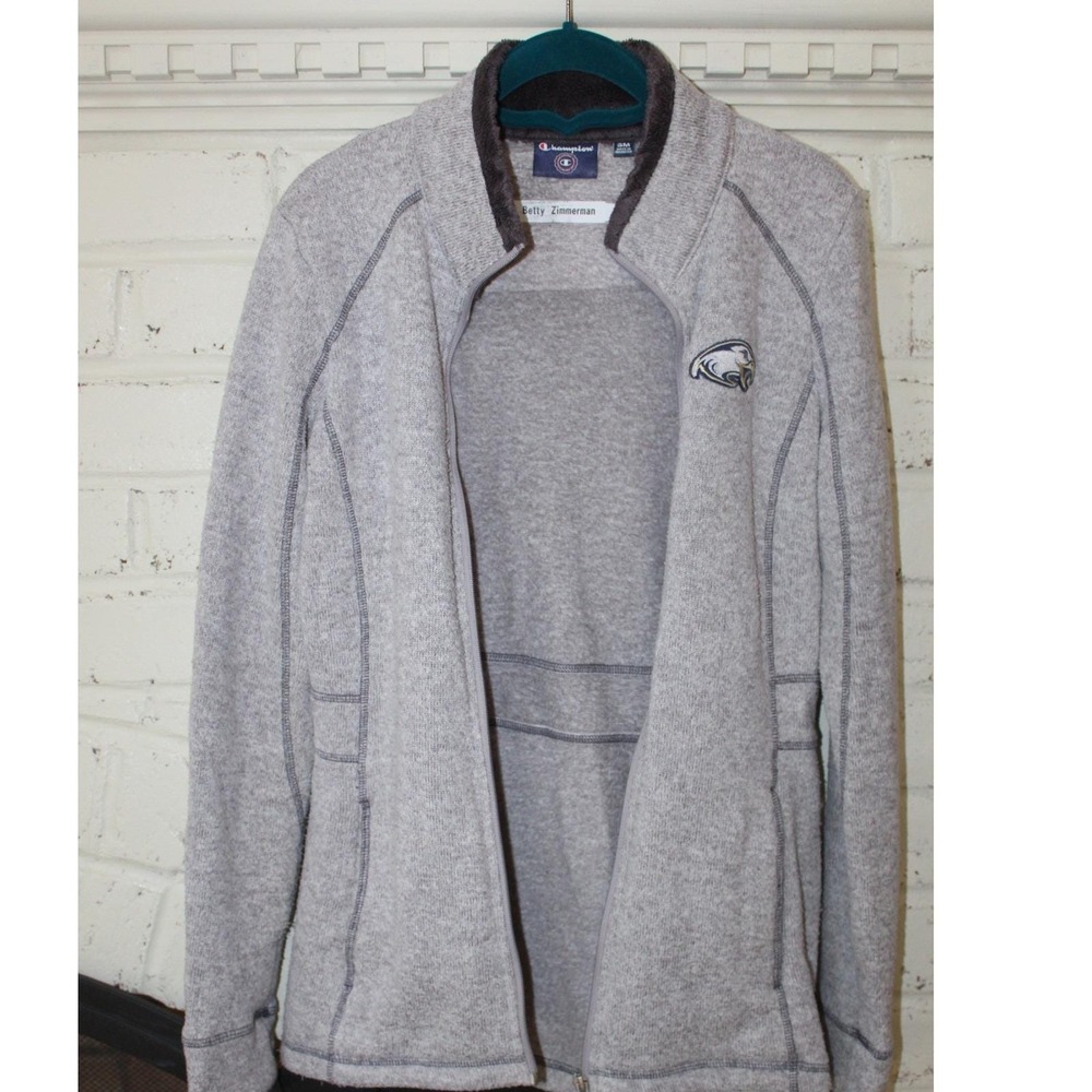 Champion Full Zip Fleece Jacket Men's Small Women Unisex Gray Eagle Mascot Logo - Picture 6 of 16